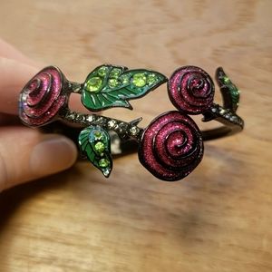 2 FOR $30 SALE! Betsey Johnson Black Rose Glitter and Pave Stone Bracelet - NWOT